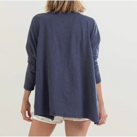 Mersea Catalina Slub Cotton Tee Oversized Boxy Coastal Side Slits 3/4 Sleeve OS - Picture 2 of 11